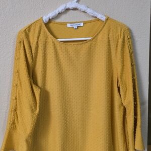 Rose & Olive Yellow Dot-Texture Long Sleeve Top
